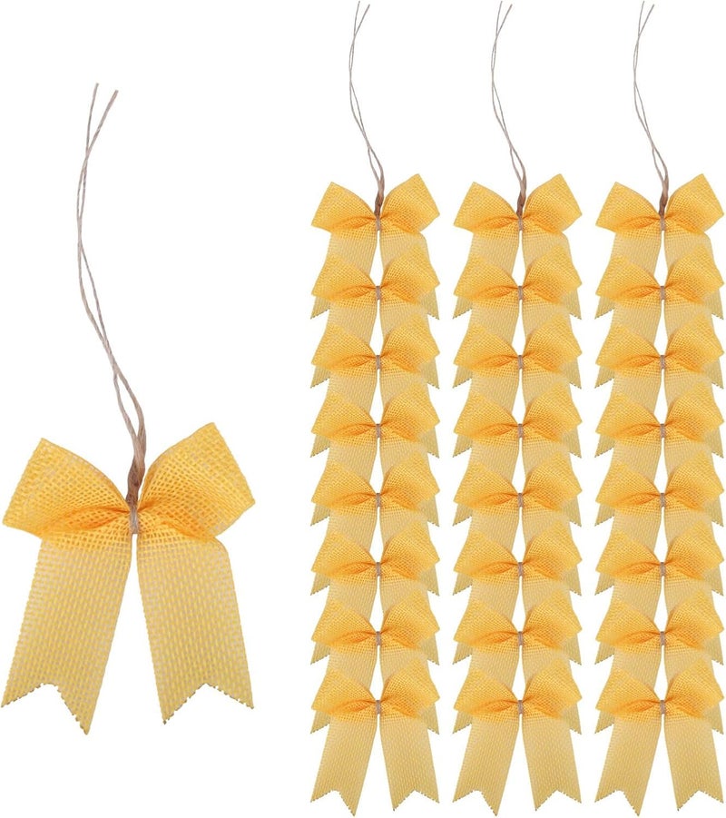 Meseey 24 Pcs 3 Inch Mini Buffalo Plaid Check Ribbon Bow Smal Bows for Crafts Sewing Scrapbook Wedding Christmas Halloween Thanksgiving Decorations (Yellow) - Image 1