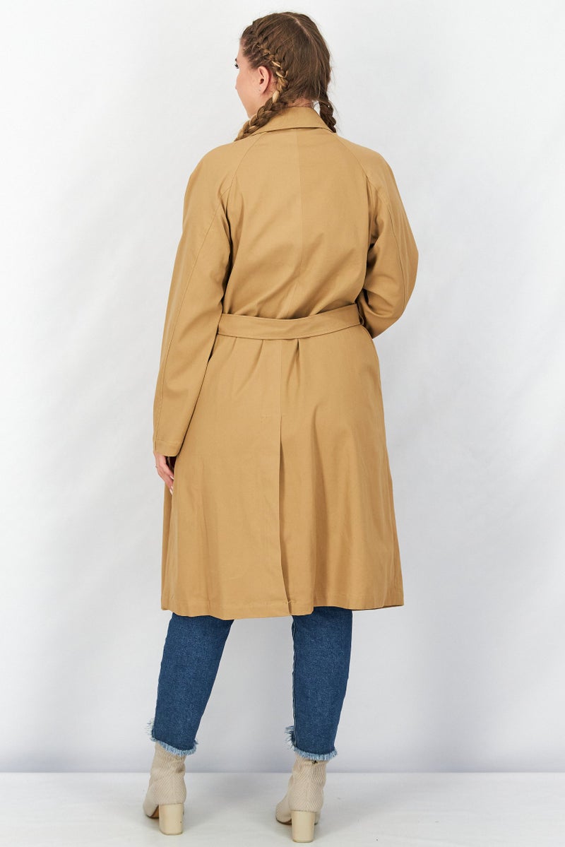TWINSET Women Solid Belted Trench Coat, Brown - Image 3