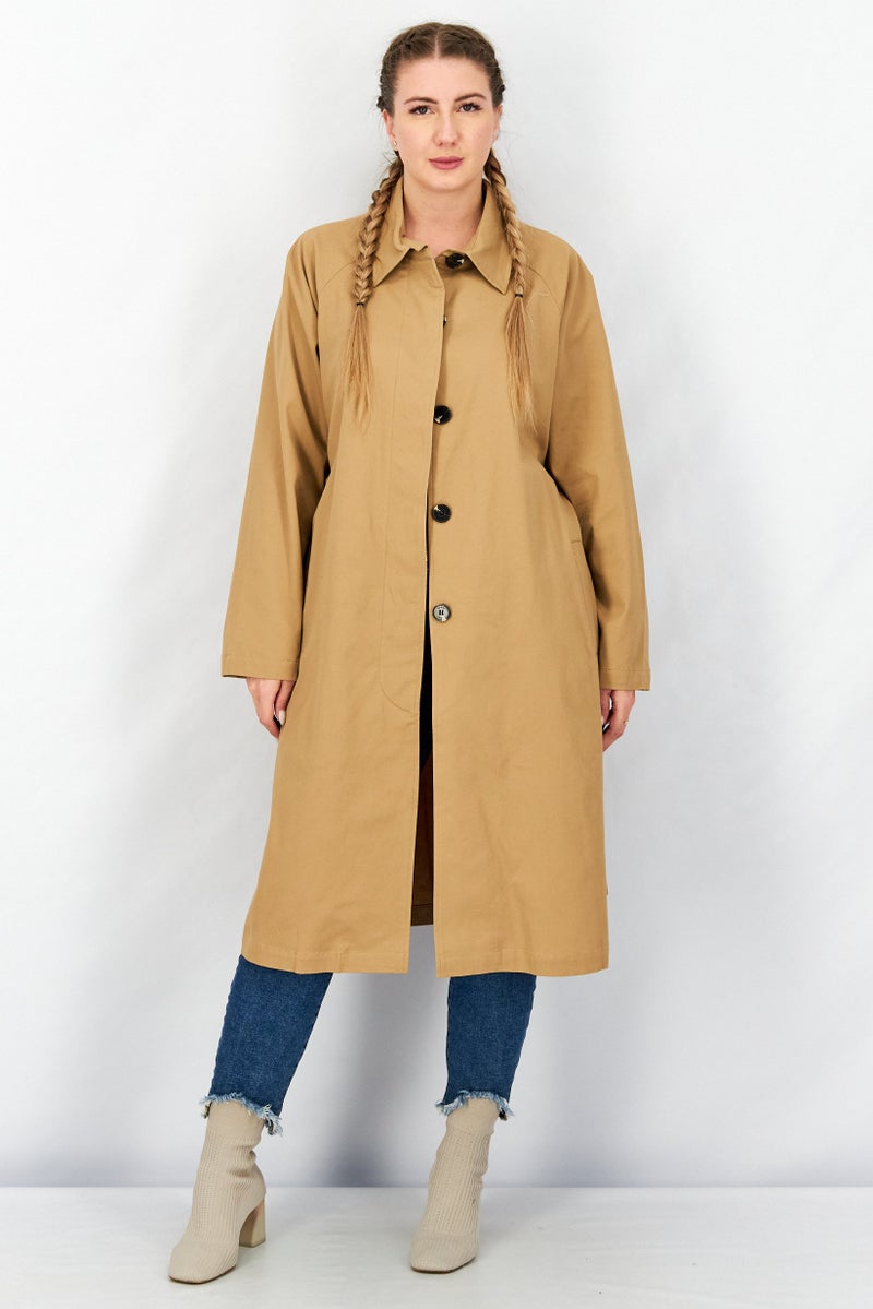 TWINSET Women Solid Belted Trench Coat, Brown - Image 1
