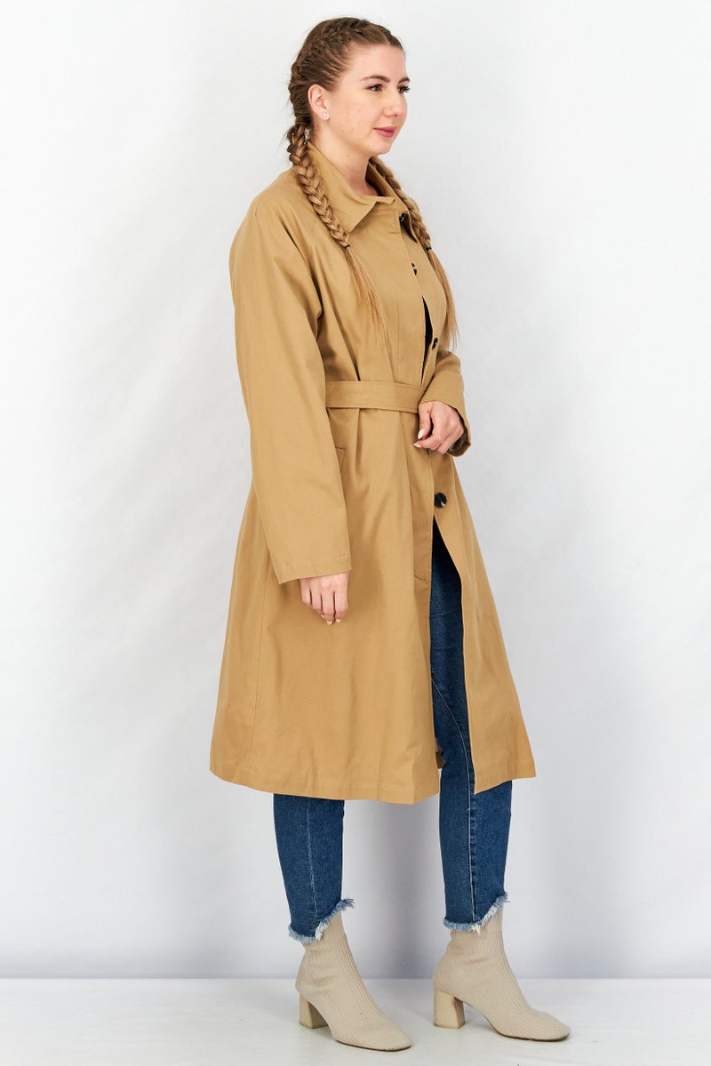 TWINSET Women Solid Belted Trench Coat, Brown - Image 2