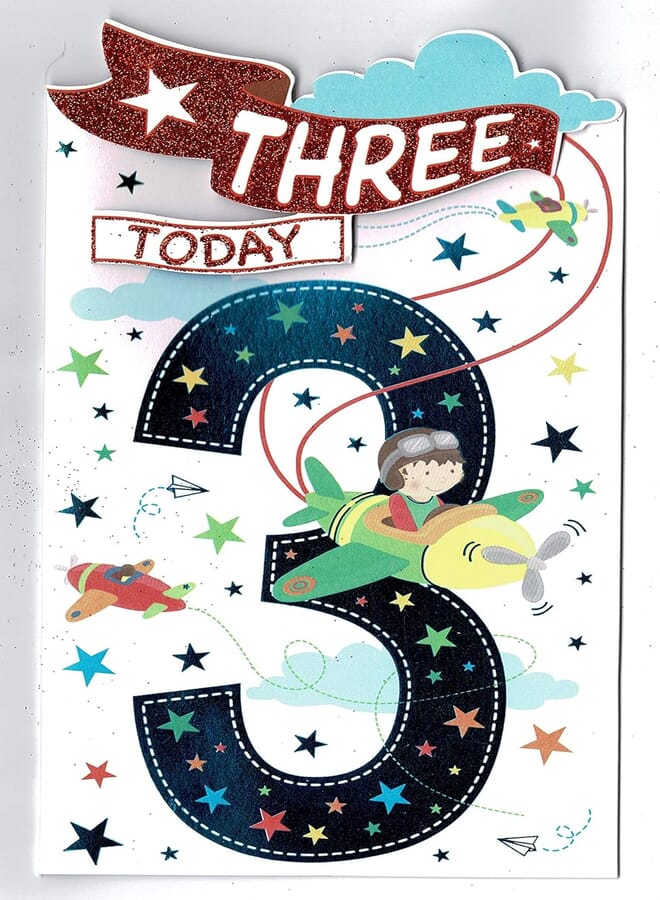 3rd Birthday Card 'Three Today' Boys 3rd Birthday Card