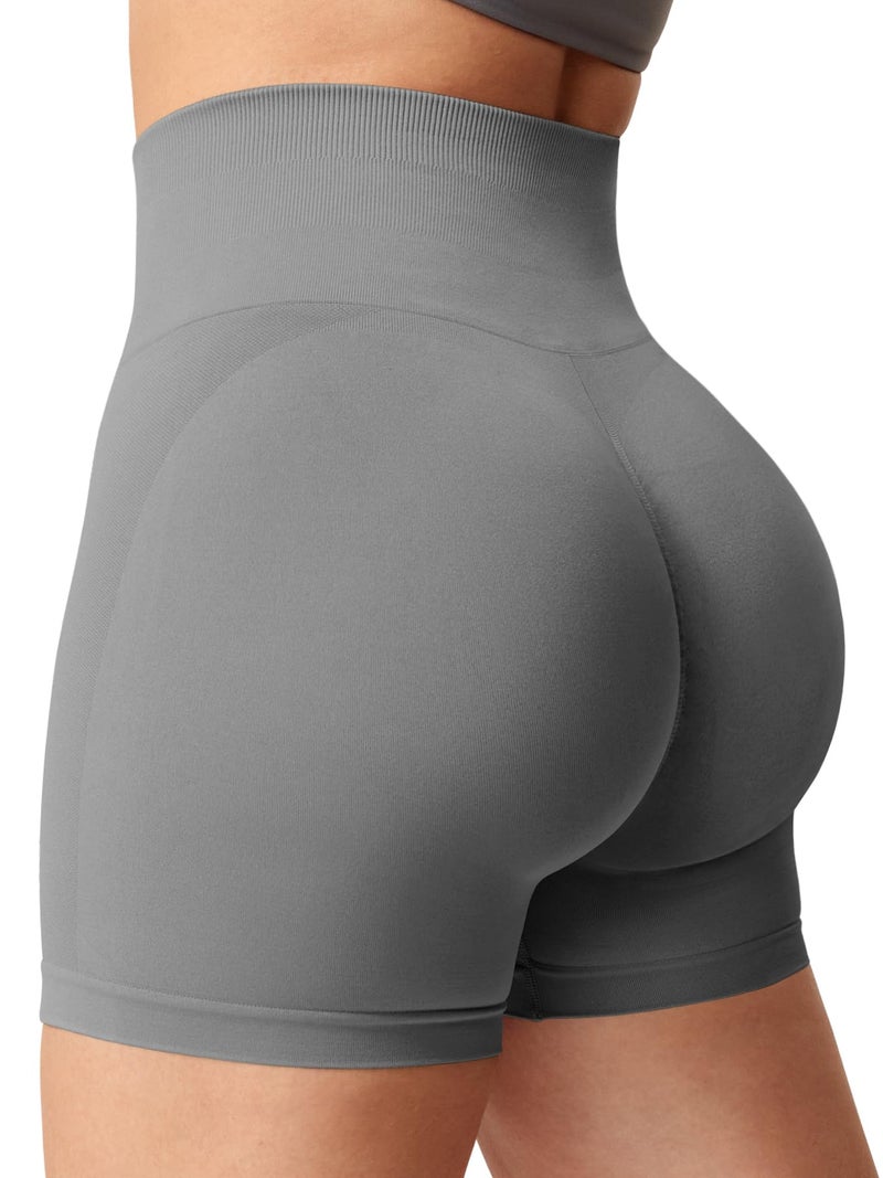 YEOREO Women Intensify Athletic Shorts Seamless Scrunch Workout Shorts High Waisted Active Gym Yoga Shorts Grey M - Image 1