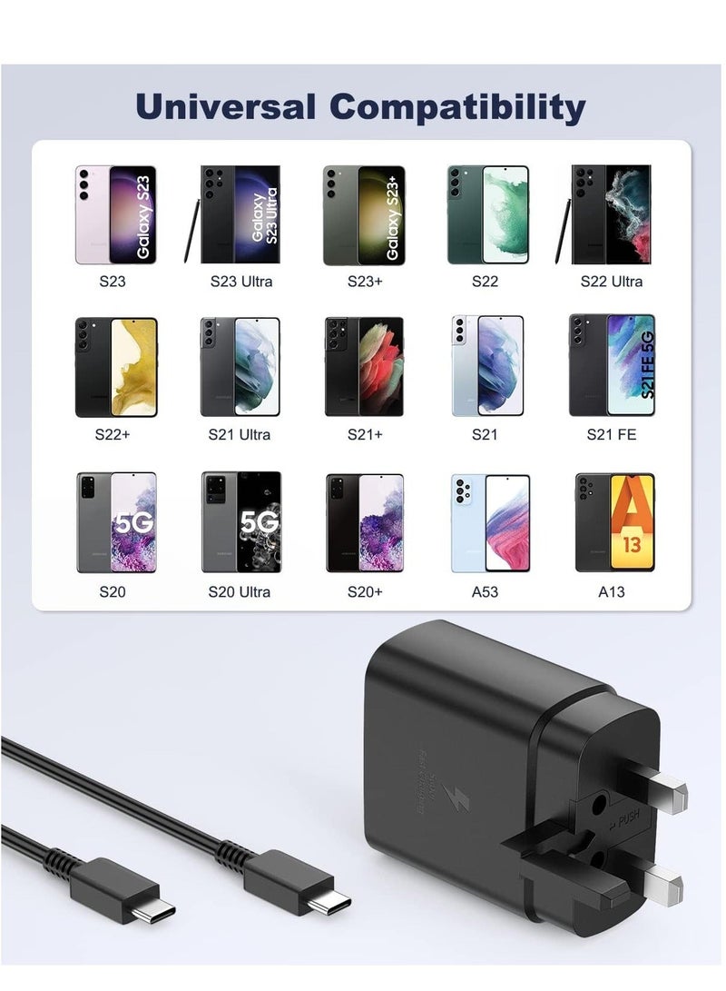 MUNTAQI Compatible for 45W Samsung Charger Plug with 1.5M Cable for Samsung Galaxy S23/S23+/S23Ultra S22/S22+/S22Ultra S21/S21+/S21Ultra S20 A33,A72,A71,A53,A52,A51,A50,M33, UK Wall USB C Power Adapter - Image 3