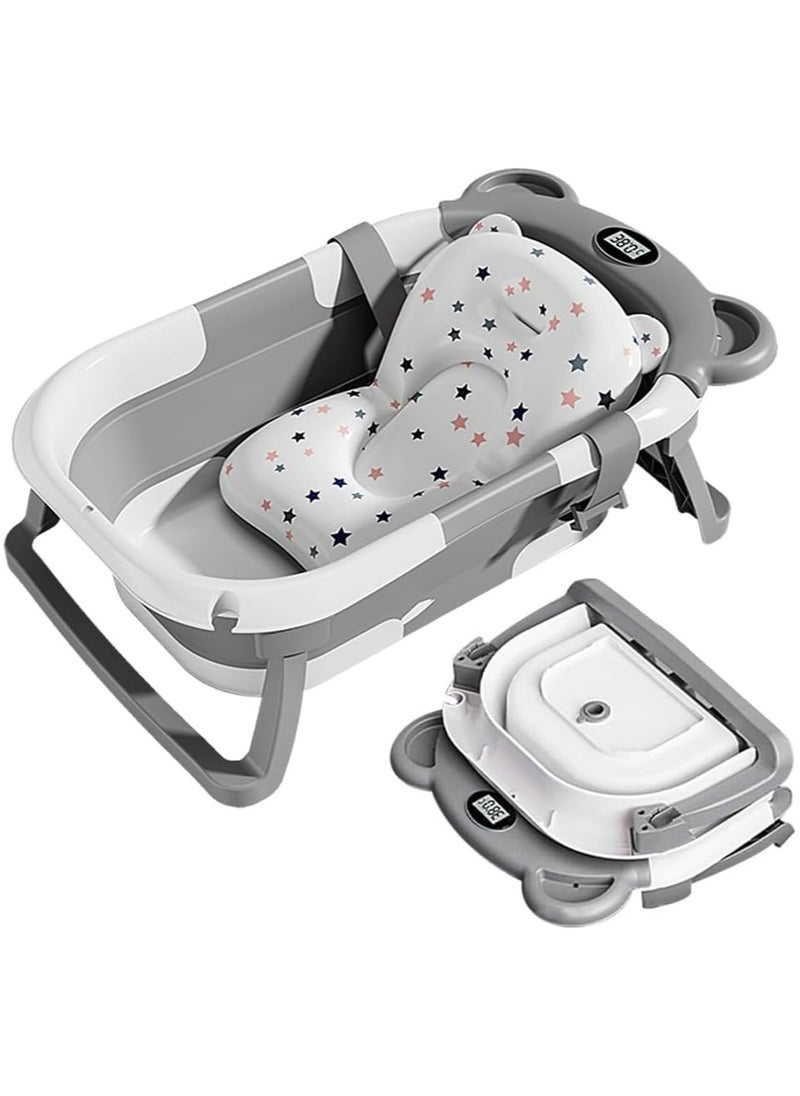 Gonice Gonice Folding Baby Bathtub, Baby Bath Tub with Non-Slip Cushion and Temperature Display, Portable Travel Bathtub for Newborn (Gray)  - Image 1