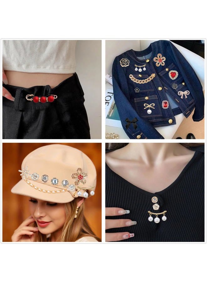 RoedCuoo 98 Pcs Junk Socks Charms Kit, Brooches and Pins for Women,ShoeCharms with Bows,Sneakers DIY Kit with Pearls Rhinestones Chains,DIY Accessories for Decorating and Personalizing Socks,Hat Clothes - Image 3