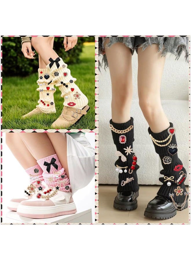 RoedCuoo 98 Pcs Junk Socks Charms Kit, Brooches and Pins for Women,ShoeCharms with Bows,Sneakers DIY Kit with Pearls Rhinestones Chains,DIY Accessories for Decorating and Personalizing Socks,Hat Clothes - Image 2