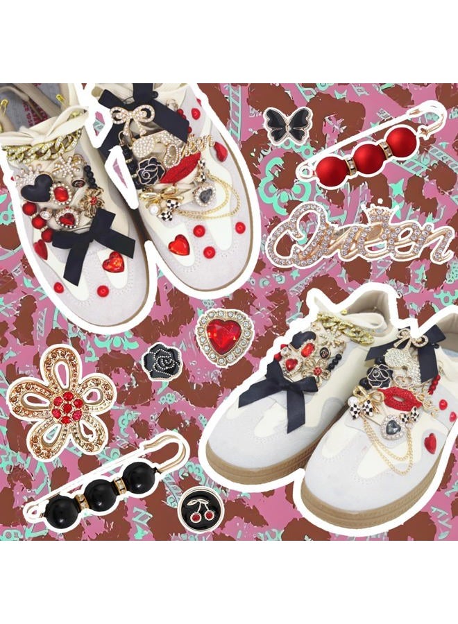 RoedCuoo 98 Pcs Junk Socks Charms Kit, Brooches and Pins for Women,ShoeCharms with Bows,Sneakers DIY Kit with Pearls Rhinestones Chains,DIY Accessories for Decorating and Personalizing Socks,Hat Clothes - Image 5