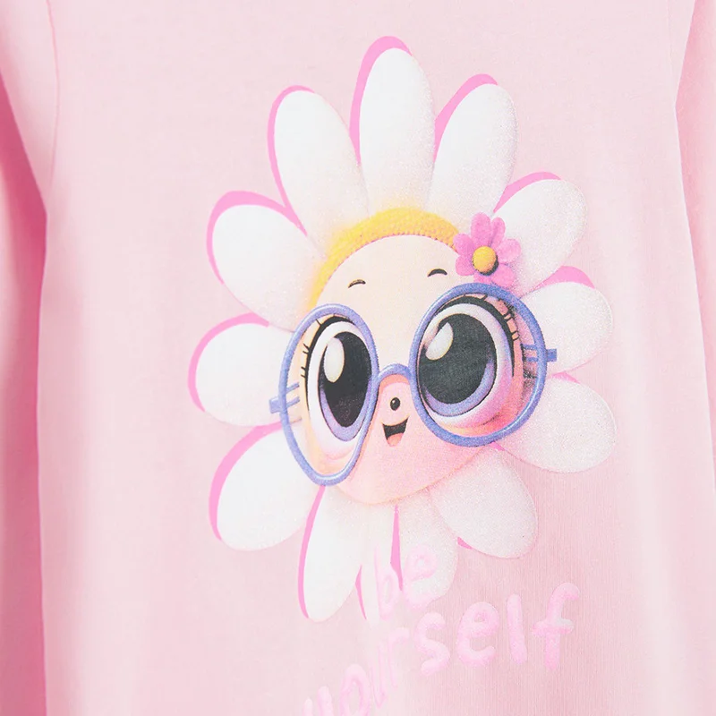 Cool Club تي شيرت قطن وردي بأكمام طويلة