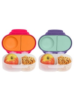 b.box Snack Box (2-Pack) For Kids & Toddlers: 2 Compartment Snack Containers, Mini Bento Box, Lunch Box. Leak Proof, Bpa Free, Dishwasher Safe. Ages 4 Months+ (S'Shake + Lilac Pop, 12Oz Capacity)  - Image 1