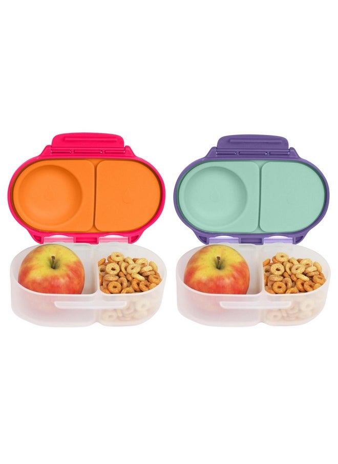 b.box Snack Box (2-Pack) For Kids & Toddlers: 2 Compartment Snack Containers, Mini Bento Box, Lunch Box. Leak Proof, Bpa Free, Dishwasher Safe. Ages 4 Months+ (S'Shake + Lilac Pop, 12Oz Capacity)  - Image 1