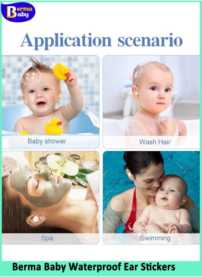 Berma Baby - 60 قطعة من ملصقات الأذن المقاومة للماء للأطفال، رقعة أذن مقاومة للماء للأطفال للاستخدام مرة واحدة مع سدادات أذن، أغطية أذن لحماية أذن حديثي الولادة للاستحمام - Image 1