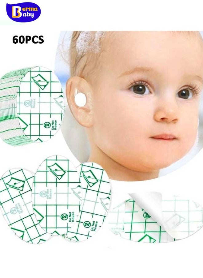 Berma Baby - 60 قطعة من ملصقات الأذن المقاومة للماء للأطفال، رقعة أذن مقاومة للماء للأطفال للاستخدام مرة واحدة مع سدادات أذن، أغطية أذن لحماية أذن حديثي الولادة للاستحمام - Image 1
