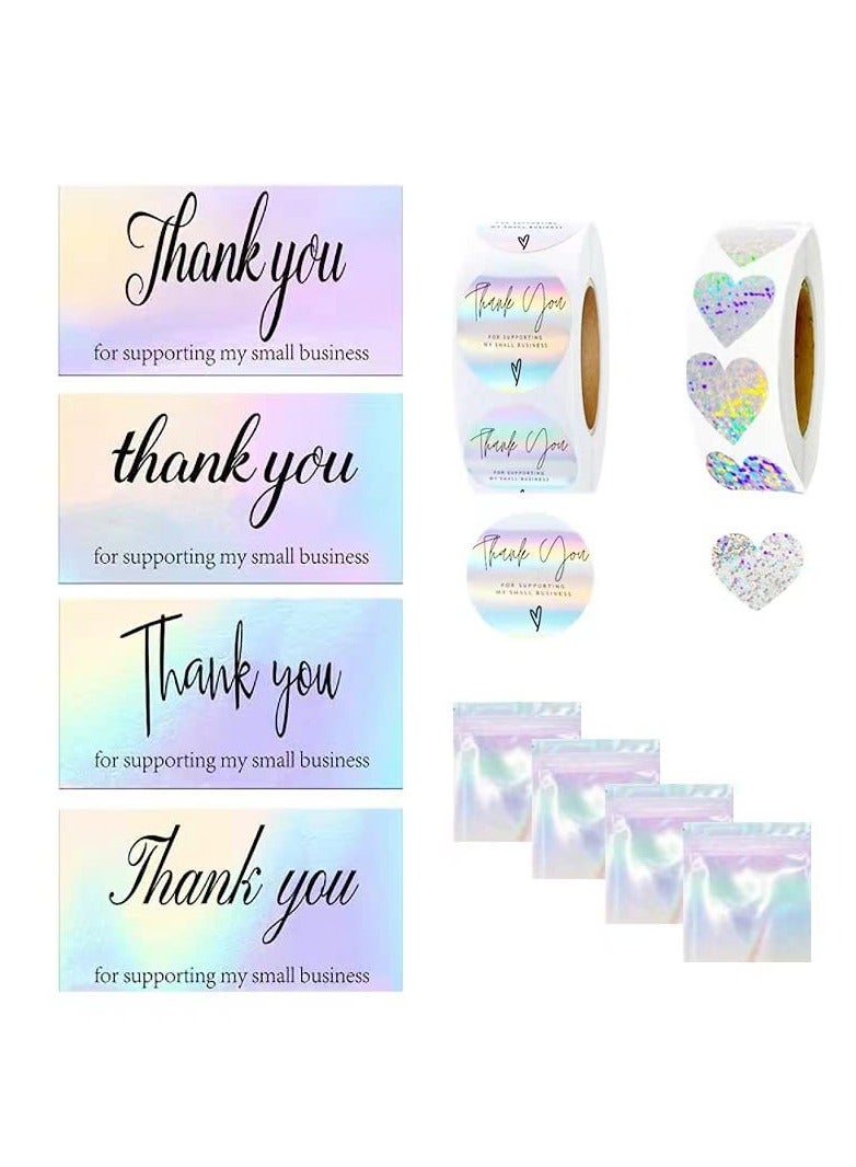 SYOSI 1120pcs Thank Cards Small Business Set, Thank You for Supporting Cards, Rainbow Holographic Sliver Thank You For Supporting My Small Business Gratitude Card for Business Owners Sellers  - Image 1