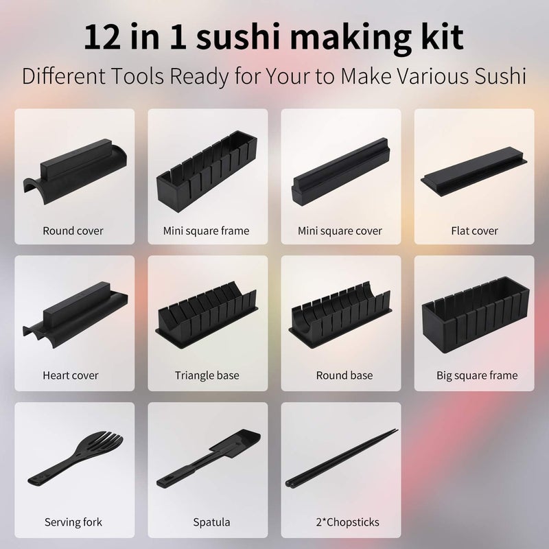 MLRYH Sushi Making Kit Sushi Maker 12 Pcs Plastic Premium set Sushi Tool Set Sushi Rice Roll Mold Shapes, DIY Sushi Roller Tool for Home Beginners. - Image 2