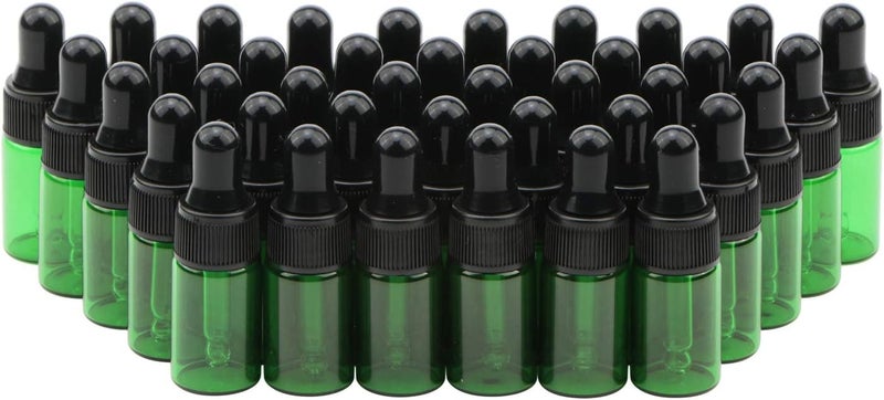 NewZoll 3ml Green Glass Dropper Bottle With Black Rubber Cover Tapered Glass Droppers Dropper Bottle Set Pack of 40 - Image 1