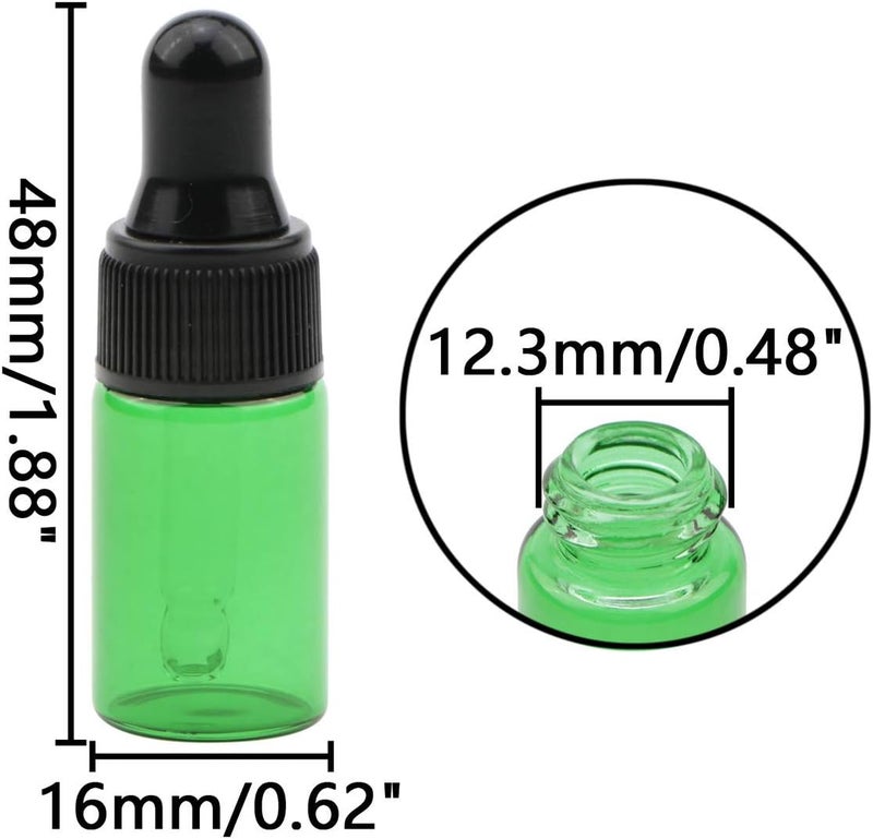 NewZoll 3ml Green Glass Dropper Bottle With Black Rubber Cover Tapered Glass Droppers Dropper Bottle Set Pack of 40 - Image 3