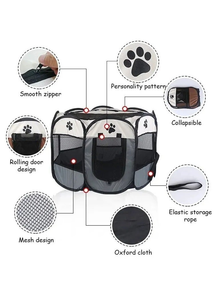 ارواق قفص للكلاب، خيمة للحيوانات الأليفة من قماش أكسفورد مقاومة للخدش، سياج مثمّن للحيوانات الأليفة قابل للحمل والطي، مأوى سهل الاستخدام للجراء قابل للطي للكلاب والقطط، (قطعة واحدة، أبيض وبني) - Image 2