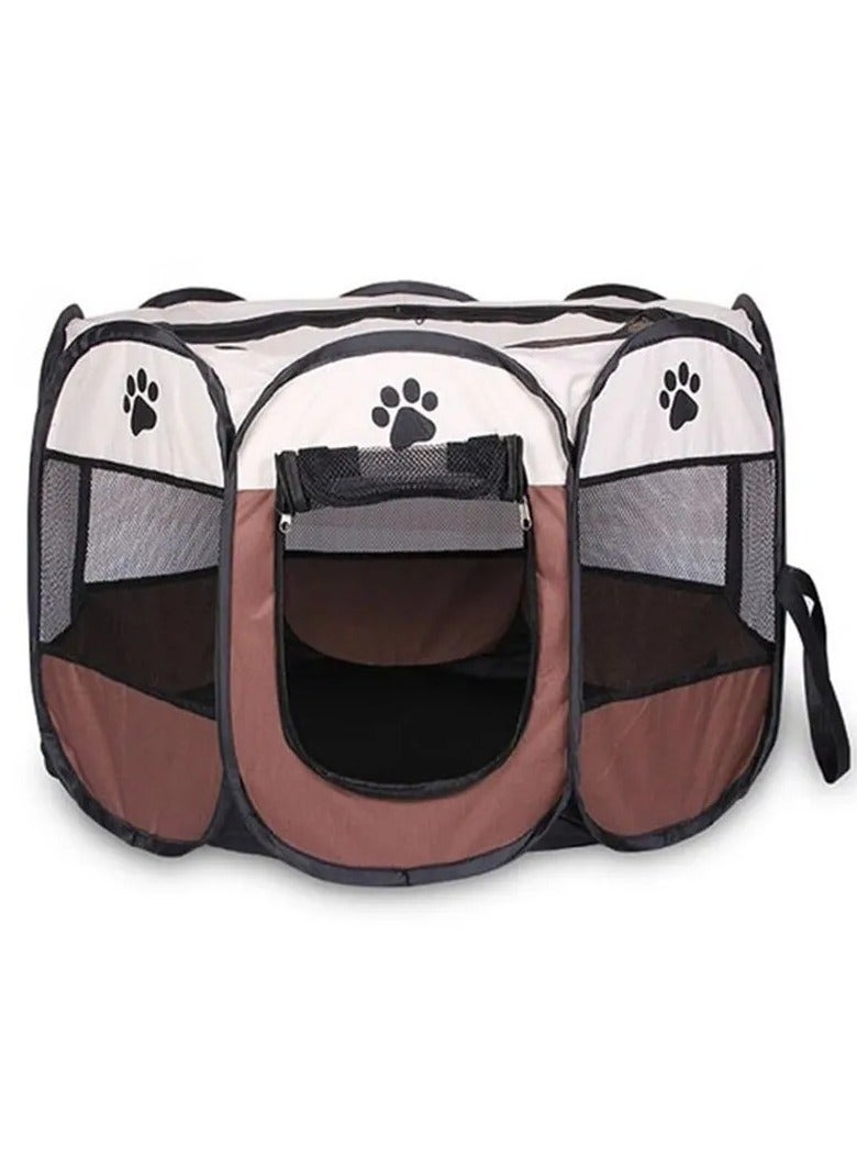 ارواق قفص للكلاب، خيمة للحيوانات الأليفة من قماش أكسفورد مقاومة للخدش، سياج مثمّن للحيوانات الأليفة قابل للحمل والطي، مأوى سهل الاستخدام للجراء قابل للطي للكلاب والقطط، (قطعة واحدة، أبيض وبني) - Image 1