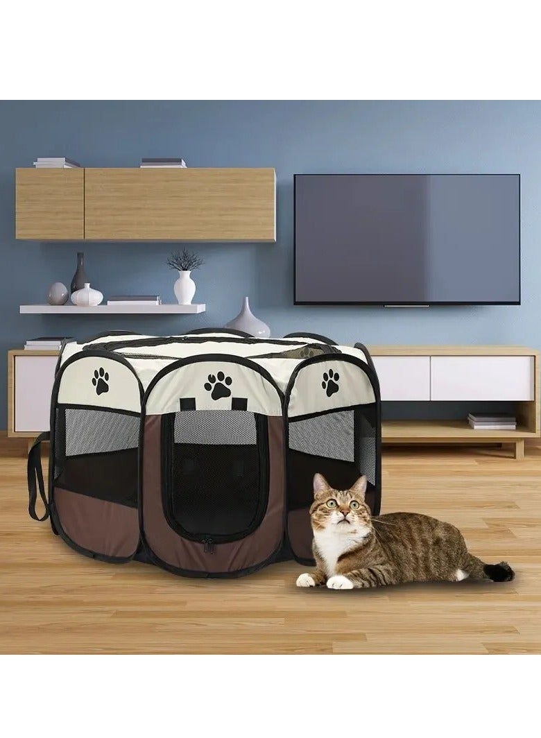 ارواق قفص للكلاب، خيمة للحيوانات الأليفة من قماش أكسفورد مقاومة للخدش، سياج مثمّن للحيوانات الأليفة قابل للحمل والطي، مأوى سهل الاستخدام للجراء قابل للطي للكلاب والقطط، (قطعة واحدة، أبيض وبني) - Image 5