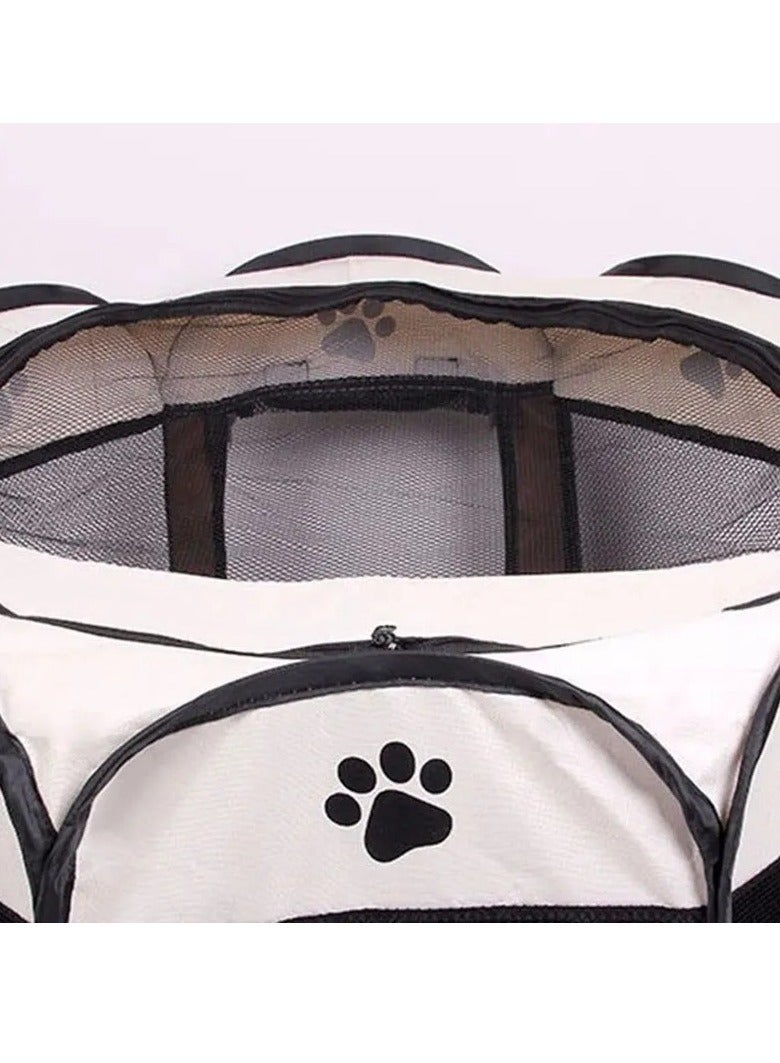 ارواق قفص للكلاب، خيمة للحيوانات الأليفة من قماش أكسفورد مقاومة للخدش، سياج مثمّن للحيوانات الأليفة قابل للحمل والطي، مأوى سهل الاستخدام للجراء قابل للطي للكلاب والقطط، (قطعة واحدة، أبيض وبني) - Image 4