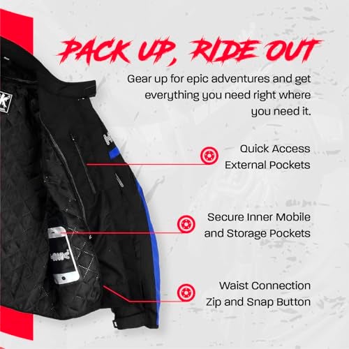 HWK Motorcycle Jacket Men & Women Use, High-Visibility Raincoat w/CE Armor - Polyester Coat for Dirt Bike Enduro Racing, Blue, S, Waterproof Riding Jacket Bike Riding - Image 4