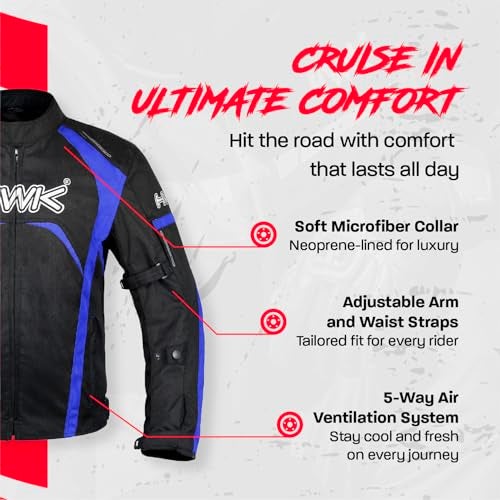 HWK Motorcycle Jacket Men & Women Use, High-Visibility Raincoat w/CE Armor - Polyester Coat for Dirt Bike Enduro Racing, Blue, S, Waterproof Riding Jacket Bike Riding - Image 3