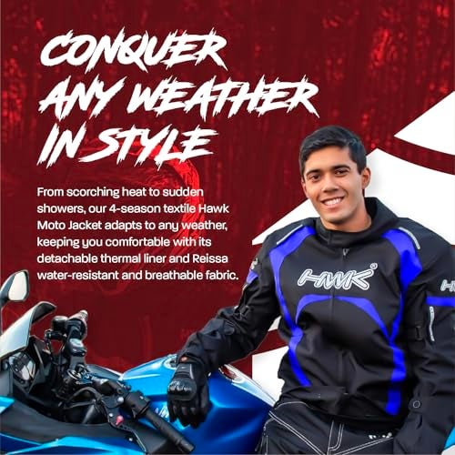 HWK Motorcycle Jacket Men & Women Use, High-Visibility Raincoat w/CE Armor - Polyester Coat for Dirt Bike Enduro Racing, Blue, S, Waterproof Riding Jacket Bike Riding - Image 5