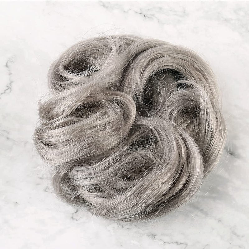 Bella Hair 100% Real Human Hair Piece, Messy Hair Bun Scrunchie for Women Wavy Curly Up-Do Hairpiece (#Silver Gray) - Image 2