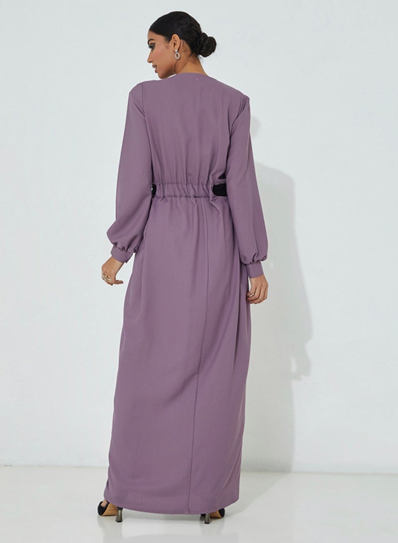 Rosette Abaya Purple black abaya  - Image 3
