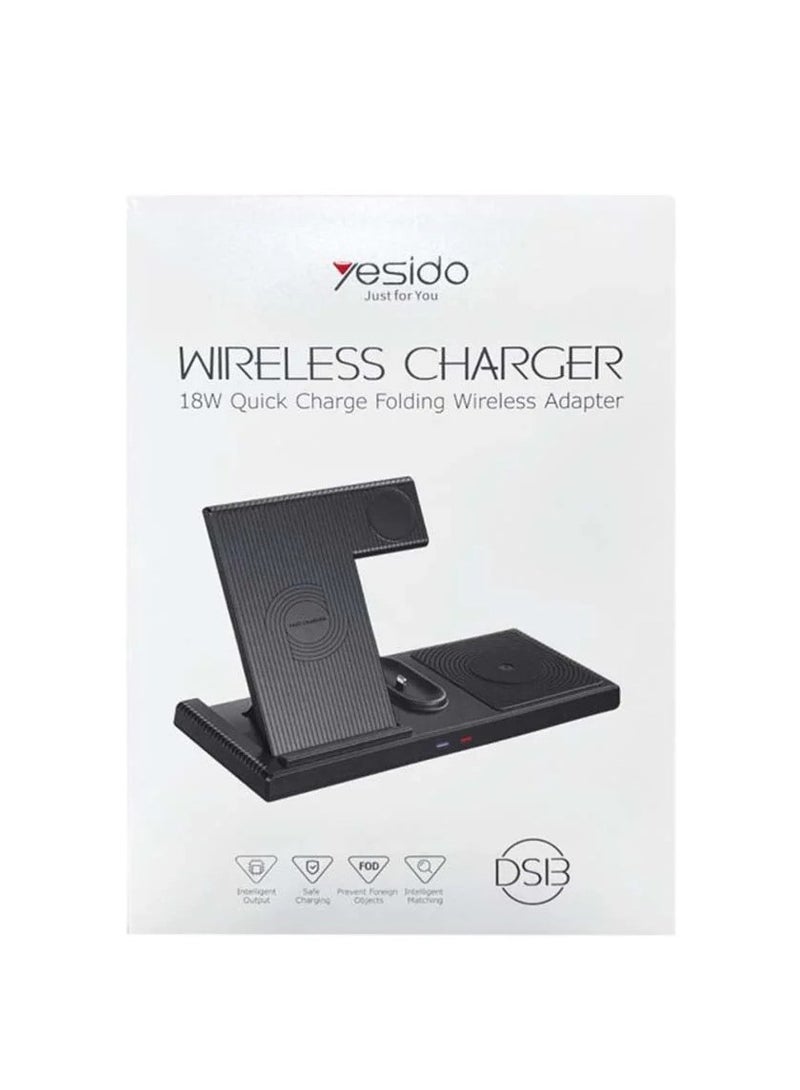 Yesido 4in1 Foldable Dual Phone Wireless Charger With Stand For Apple AirPods IW - Image 3