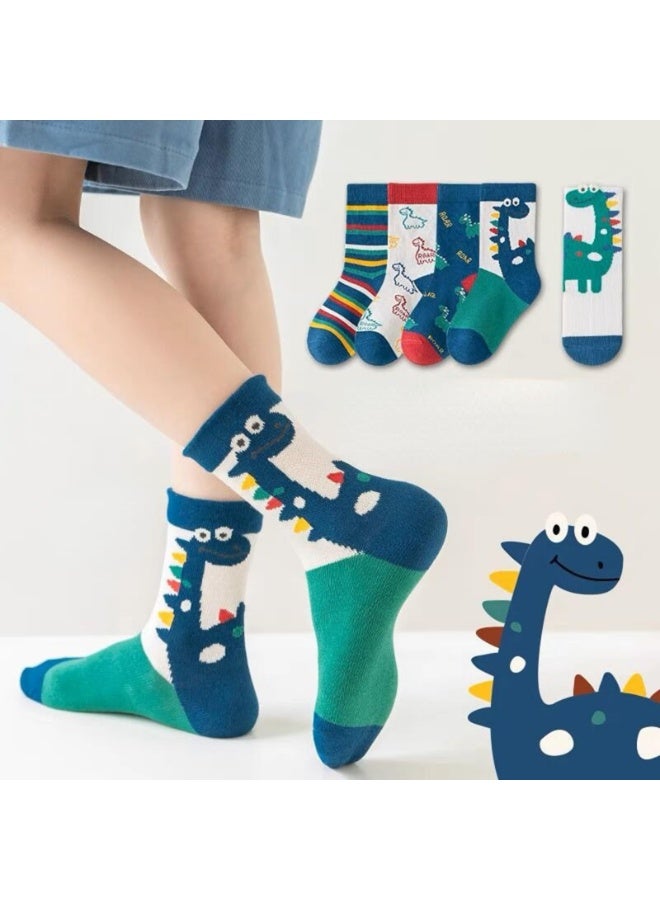 SANMUGEED 5 Pairs Soft Cotton Socks Crew Ankle Sock with Dinosaur Design Cute Pattern Dress for Spring/Summer/Autumn - Image 4