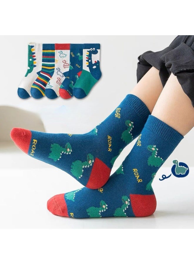 SANMUGEED 5 Pairs Soft Cotton Socks Crew Ankle Sock with Dinosaur Design Cute Pattern Dress for Spring/Summer/Autumn - Image 3