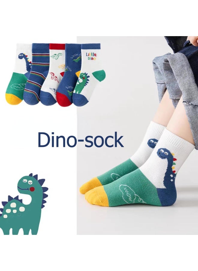 SANMUGEED 5 Pairs Soft Cotton Socks Crew Ankle Sock with Dinosaur Design Cute Pattern Dress for Spring/Summer/Autumn - Image 2