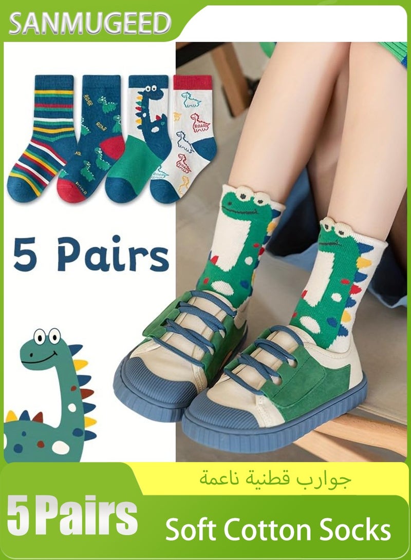SANMUGEED 5 Pairs Soft Cotton Socks Crew Ankle Sock with Dinosaur Design Cute Pattern Dress for Spring/Summer/Autumn - Image 1