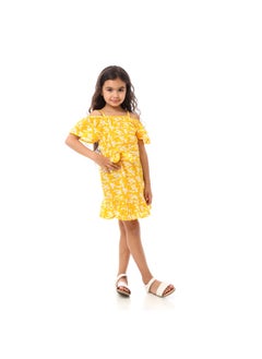 Andora Girls Floral Off-Shoulders Dress - Yellow  - Image 1