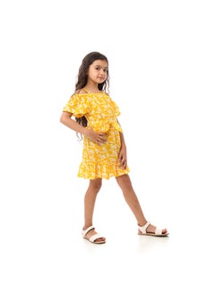 Andora Girls Floral Off-Shoulders Dress - Yellow  - Image 4