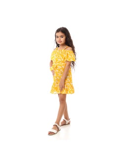 Andora Girls Floral Off-Shoulders Dress - Yellow  - Image 5