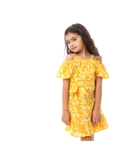 Andora Girls Floral Off-Shoulders Dress - Yellow  - Image 2