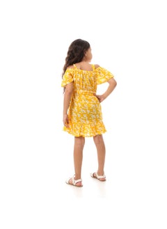 Andora Girls Floral Off-Shoulders Dress - Yellow  - Image 3