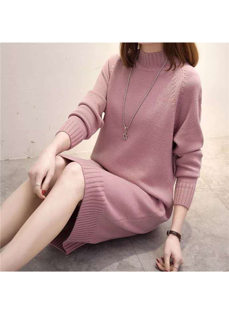 Generic Womens Loose-Fit Half Polo Turtle Neck Sweater Medium-Length Base Layer Top Knitted Pullover Autumn Collection 2024 New Style Brown  - Image 4