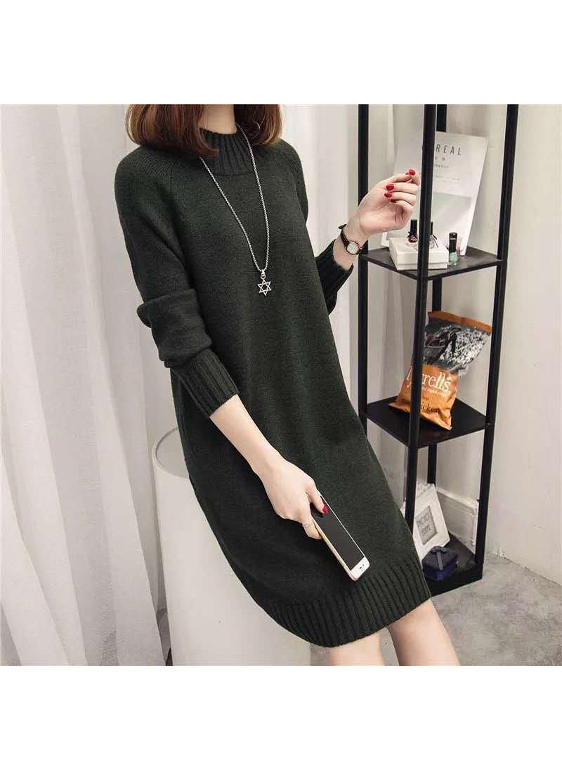 Generic Womens Loose-Fit Half Polo Turtle Neck Sweater Medium-Length Base Layer Top Knitted Pullover Autumn Collection 2024 New Style Brown  - Image 2