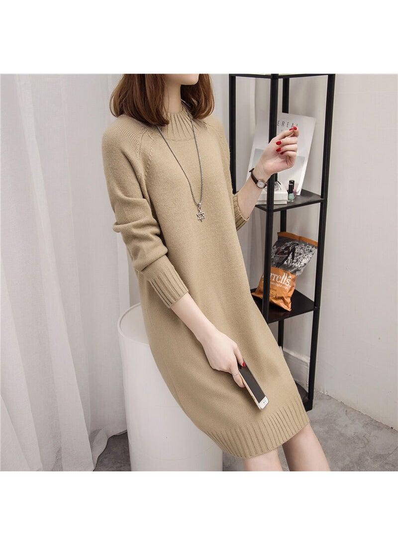 Generic Womens Loose-Fit Half Polo Turtle Neck Sweater Medium-Length Base Layer Top Knitted Pullover Autumn Collection 2024 New Style Brown  - Image 3