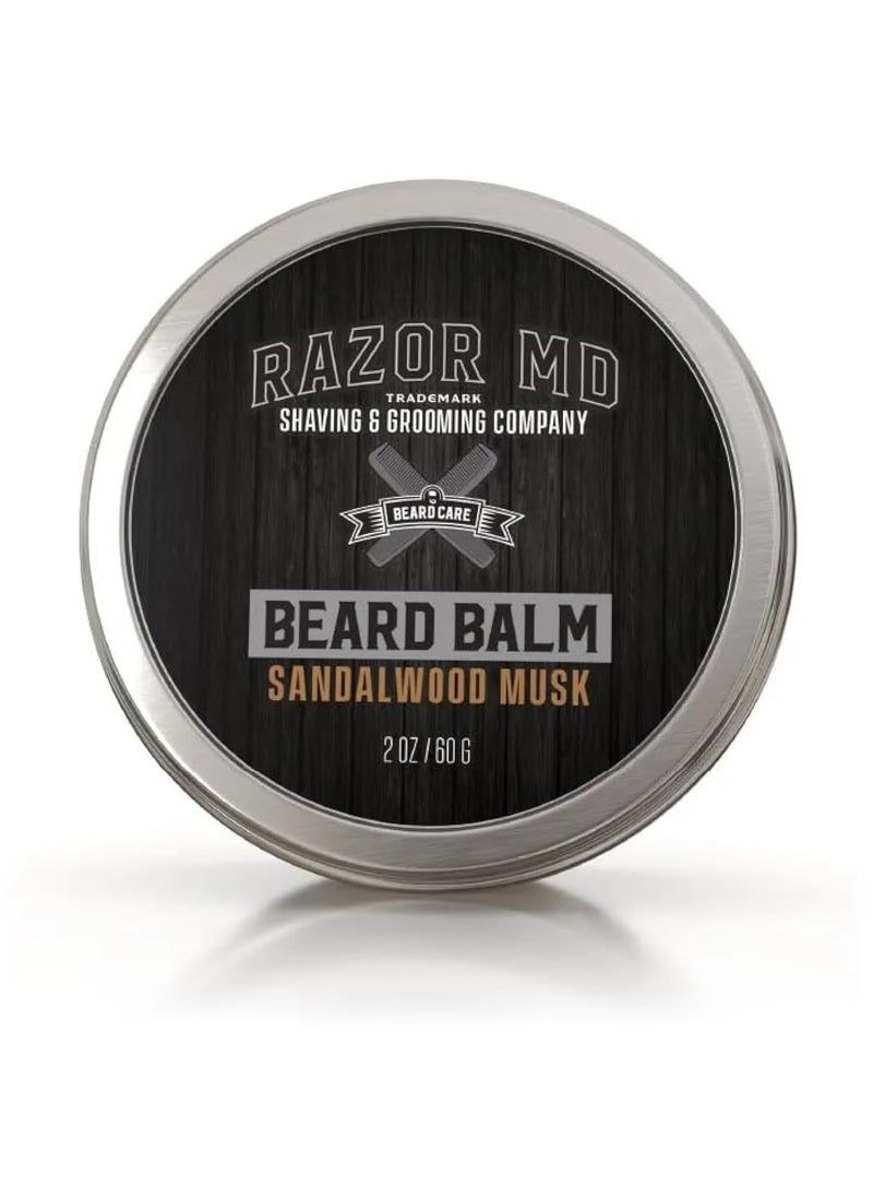 Razor MD - Natural Beard Balm for Men with NonGreasy and Smooth Formula for Styling and Healthy Beard Growth Perfect for Sensitive and All Types of Skin Sandalwood Scent 2 oz - Image 1
