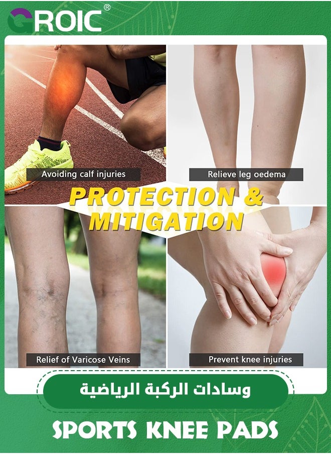 GROIC - زوج واحد من أكمام الساق الكاملة الضاغطة، وأكمام الركبة مع أشرطة مرنة للبالغين، ودعم الساق والركبة الرياضية، وأقواس الركبة الطويلة لألم الركبة، والتهاب المفاصل، وآلام المفاصل، وألم الساق، والدوالي - Image 1