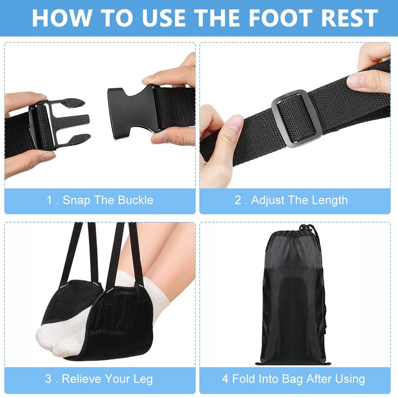 HASTHIP HASTHIP Airplane Footrest Hanging Travel Foot Rest with Storage Bag Airplane Travel Accessories Foot Hammock Portable Plane Leg Rest Provides Relaxation and Comfortable for Long Flight Black  - Image 4