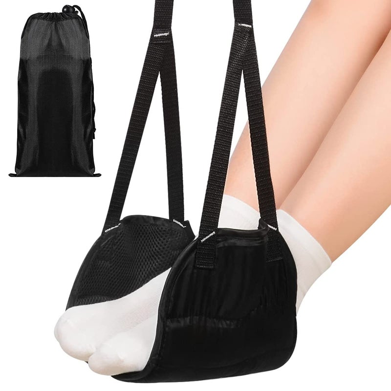 HASTHIP HASTHIP Airplane Footrest Hanging Travel Foot Rest with Storage Bag Airplane Travel Accessories Foot Hammock Portable Plane Leg Rest Provides Relaxation and Comfortable for Long Flight Black  - Image 1