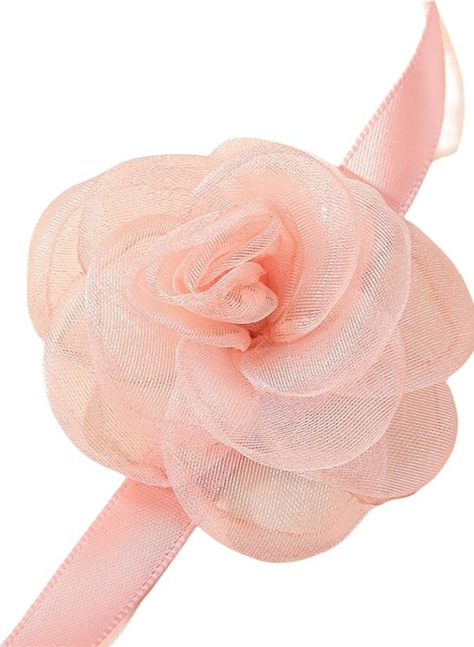 3 Pcs Lace-up Tie Choke Satin Ribbon Choker Necklace with Organza Flower for Women Girls  - Image 5