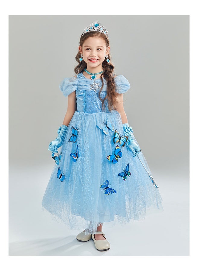 Adorable Princess Cosplay Fancy Party Dress Costume Set With Accessories Kit Blue - Image 3