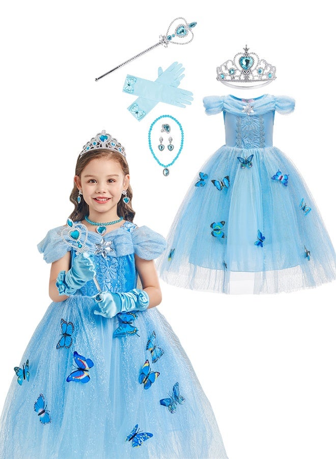 Adorable Princess Cosplay Fancy Party Dress Costume Set With Accessories Kit Blue - Image 1