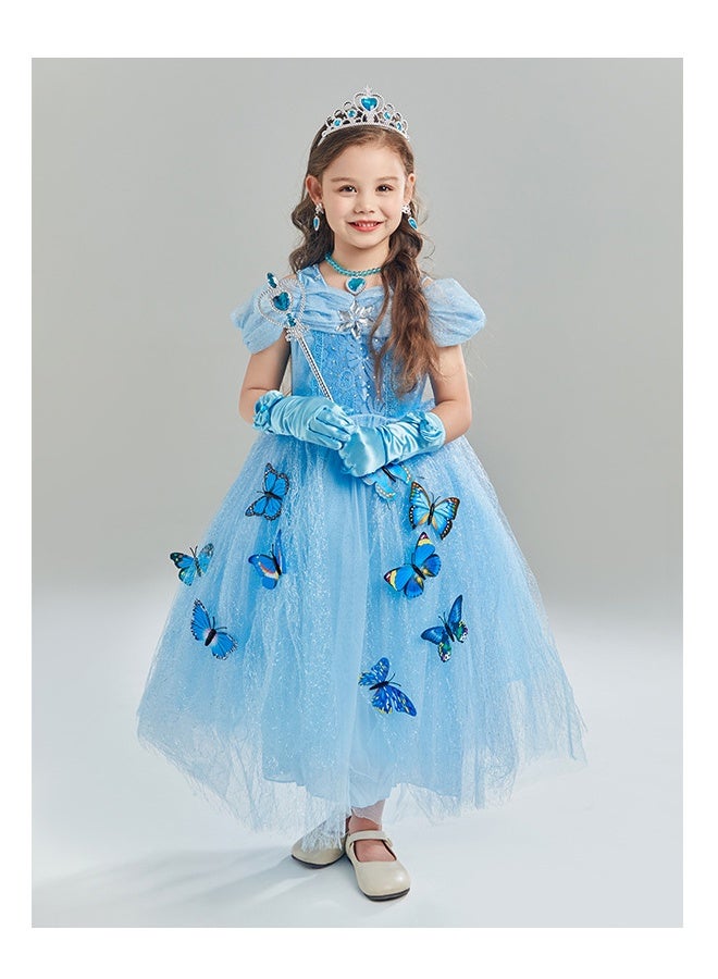 Adorable Princess Cosplay Fancy Party Dress Costume Set With Accessories Kit Blue - Image 5